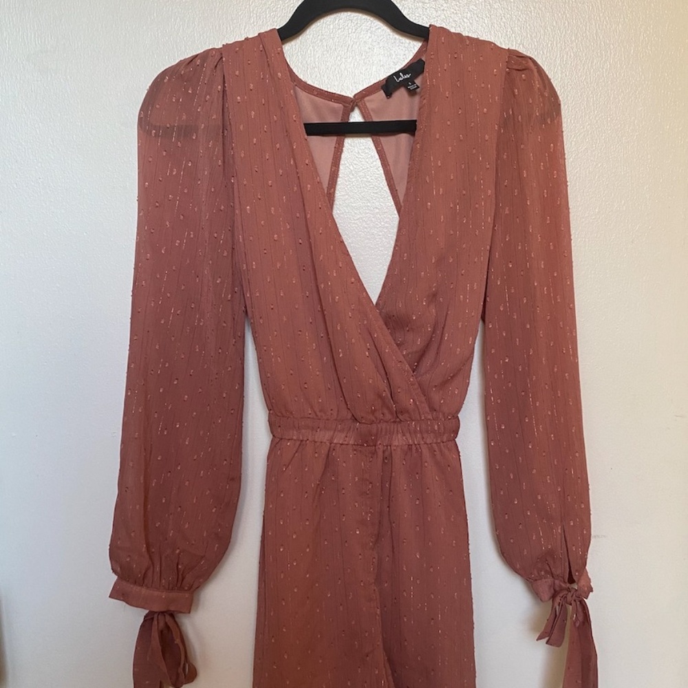 Dusty Rose Swiss dot tie-sleeve romper